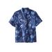 Men's Big & Tall Short-Sleeve Linen Shirt by KingSize in Royal Blue Floral (Size XL)