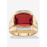 Men's Big & Tall Men's Yellow Gold-Plated Created Ruby White and Diamond Accent Ring by PalmBeach Jewelry in Ruby Diamond (Size 13)