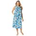 Plus Size Women's Sleeveless Print Lounger by Only Necessities in Pool Blue Tropical Palm (Size M)