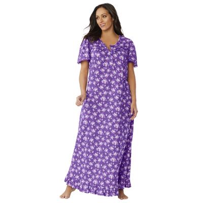 Plus Size Women's Long Floral Print Cotton Gown by Dreams & Co. in Plum Burst Bouquet (Size 1X) Pajamas