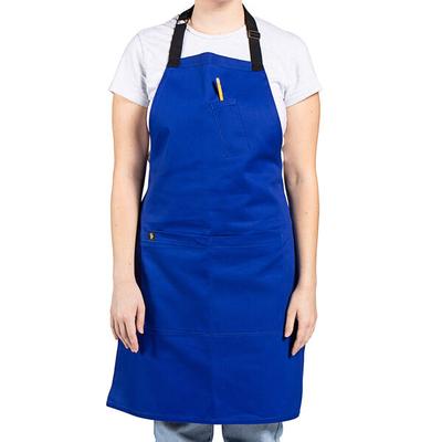 Uncommon Chef 3128 Deep Royal Customizable Poly-Cotton Surge Bib Apron with Black Webbing and 3 Pockets - 34" x 23"