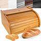Creative Home Alder Wooden Bread Bin | 38 x 28.5 x 17.5 cm (+/- 1 cm) | Natural Beech Wood | Bread Box Container with Roll-Top Lid | Wooden Kitchen Storage box