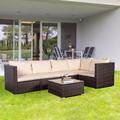 Red Barrel Studio® Fardin 6 Piece Rattan Sofa Seating Group w/ Cushions Synthetic Wicker/All - Weather Wicker/Metal/Wicker/Rattan in Brown | Outdoor Furniture | Wayfair