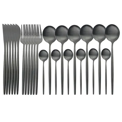 JANKNG-Service de couverts en acier inoxydable 24 pièces noir 256 vaisselle couteau