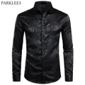 Chemise noire à fleurs pour hommes manches longues style steampunk fête club bar social