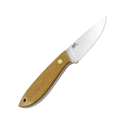 Brisa Bobtail 80 Mustard Micarta Fixed Blade Knife 6.75in Overall 3in Satin Sandvik 12C27 SS Blade Scandi Grind Blade Mustard Yute Micarta Handle
