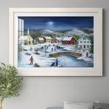 The Holiday Aisle® Moonlit Skaters by J Paul - Picture Frame Painting Print on Paper in Gray/Red | 37.5 H x 27.5 W x 1.5 D in | Wayfair