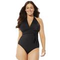 Plus Size Women's Faux Wrap Halter One Piece Swimsuit by Swimsuits For All in Black (Size 16)