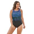 Plus Size Women's High-Neck One Piece by Swim 365 in Black Confetti (Size 18) Swimsuit