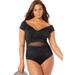 Plus Size Women's Cap Sleeve Cut Out One Piece Swimsuit by Swimsuits For All in Black (Size 18)