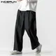 INCERUN-Pantalon Vintage en Coton à Jambes Larges pour Homme Taille artificiel astique Poches