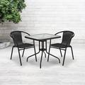 Wade Logan® Amlie Square w/ Dark Brown Rattan Edging Bistro Table Glass/Metal in Black | 28 H x 28 W x 28 D in | Outdoor Furniture | Wayfair