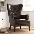 Wingback Chair - Birch Lane™ Chalmette 30Cm Wide Tufted Full Grain Leather Wingback Chair Leather/Genuine Leather in Brown | Wayfair