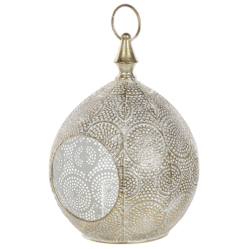 Laterne 33 cm Gold aus Metall und Glas mit Verzierungen Wohnaccessoires Dekoartikel Tischdekoration Glamourös