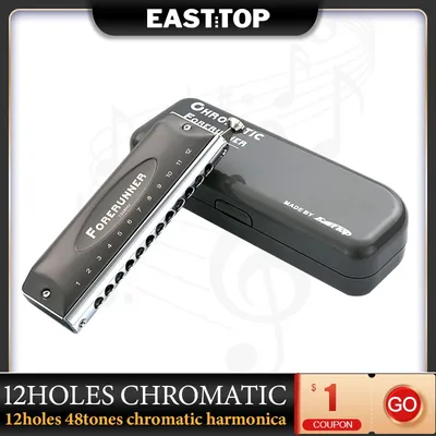EASTTOP – Instruments de musique Harmonica clé de C 12 trous 48 tons chromatiques compétition