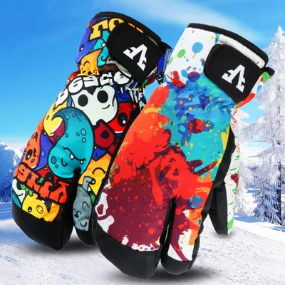 Gants de ski coupe-vent imperméables pour adultes et adolescents mitaines thermiques d'hiver pour