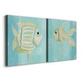 Highland Dunes Whimsical Sea I - 2 Piece Wrapped Canvas Painting Print Set Canvas, Solid Wood in Blue/Green | 24 H x 48 W x 1 D in | Wayfair