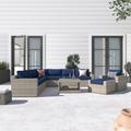 Wade Logan® Ailie 10 Piece Rattan Sectional Seating Group w/ Cushions Synthetic Wicker/All - Weather Wicker/Wicker/Rattan in Blue | Outdoor Furniture | Wayfair