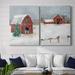 The Holiday Aisle® Christmas on the Farm I - 2 Piece Painting Print Set Canvas in Green/Red/White | 48 H x 72 W in | Wayfair