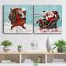 The Holiday Aisle® Santa & A Bay Of Toys - 2 Piece Wrapped Canvas Print Set Metal in Blue/Brown/Green | 40 H x 80 W x 1 D in | Wayfair