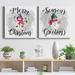 The Holiday Aisle® Snowman Merry Christmas - 2 Piece Wrapped Canvas Print Set Metal in Black/Gray/Pink | 40 H x 80 W x 1 D in | Wayfair