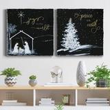 The Holiday Aisle® Joy to the World Nativity - 2 Piece Wrapped Canvas Painting Print Set Canvas, in Black/White | 24 H x 48 W x 1 D in | Wayfair