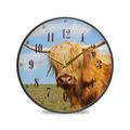 ALAZA Large Round Silent Wall Clock, Highland Cow Non Ticking Clock for Living Room Kitchen Bedroom Office Ornaments Decorative,Desktop Stand