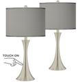 Possini Euro Gray Faux Silk Brushed Nickel Touch Table Lamps Set of 2