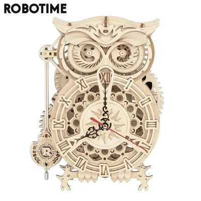 Robotime – kit de blocs de construction en bois pour enfants et adultes 161 pièces horloge hibou