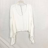 Free People Tops | Free People Oversized Handkerchief Hem Blouse Xs | Color: Gray/White | Size: Xs