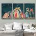 IDEA4WALL Illustration Christian Christmas Nativity Scene w/ the Three Wise Men - 3 Piece Wrapped Canvas Print Canvas in Blue/Green/Orange | Wayfair