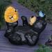 Exhart Solar Bear Playing w/ an Illuminating Bee Hive Garden Statuary, 9 by 7 Inch Resin/Plastic in Black/Yellow | 7.28 H x 9.3 W x 6 D in | Wayfair