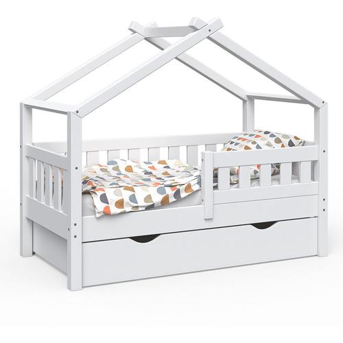 „Kinderbett Design““ 140x70cm Weiß mit Gästebett und Rausfallschutz Vitalispa“