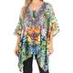 Sakkas 1825 - Aymee Women's Caftan Poncho Cover up V Neck Top Lace up with Rhinestone - TLM280-Multi - OS