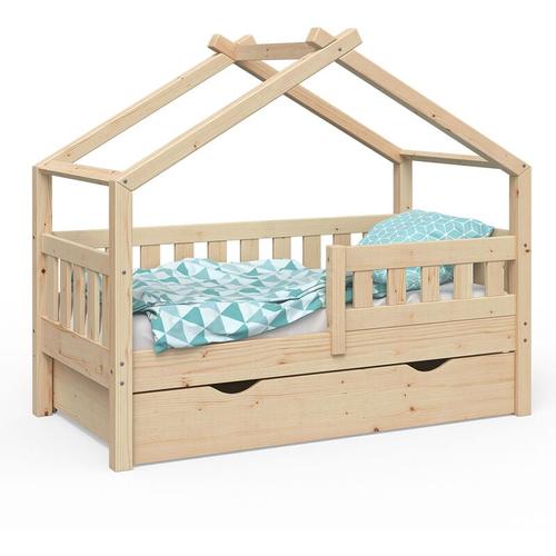 „Kinderbett Design““ 140x70cm Natur mit Gästebett und Rausfallschutz Vitalispa“