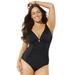 Plus Size Women's Shirred Underwire One Piece Swimsuit by Swimsuits For All in Black (Size 14)