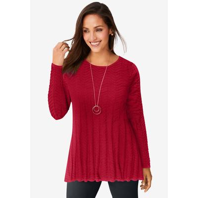 Plus Size Women's Chevron Fit & Flare Sweater by Jessica London in Classic Red (Size 30/32)