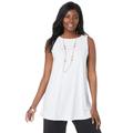 Plus Size Women's Stretch Knit Tunic Tank by The London Collection in White (Size 12) Wrinkle Resistant Stretch Knit Long Shirt