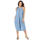 Plus Size Women's DenimTie-Neck Dress by Jessica London in Light Wash (Size 24 W)