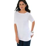 Plus Size Women's Stretch Cotton Cuff Tee by Jessica London in White (Size 14/16) Short-Sleeve T-Shirt