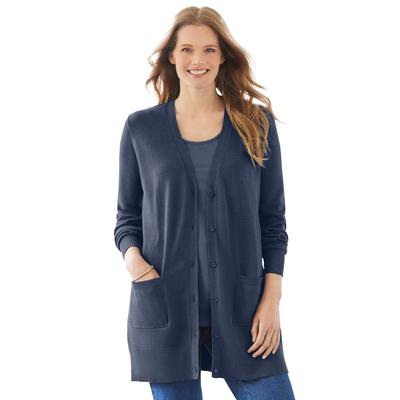 Plus Size Women's Perfect Longer-Length Cotton Cardigan by Woman Within in Navy (Size 5X) Sweater