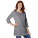 Plus Size Women's Perfect Three-Quarter-Sleeve Scoopneck Tunic by Woman Within in Medium Heather Grey (Size 5X)