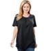 Plus Size Women's Perfect Button-Sleeve Shirred Scoop-Neck Tee by Woman Within in Black (Size 1X) Shirt