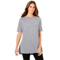 Plus Size Women's Perfect Short-Sleeve Boatneck Tunic by Woman Within in Heather Grey (Size 5X)