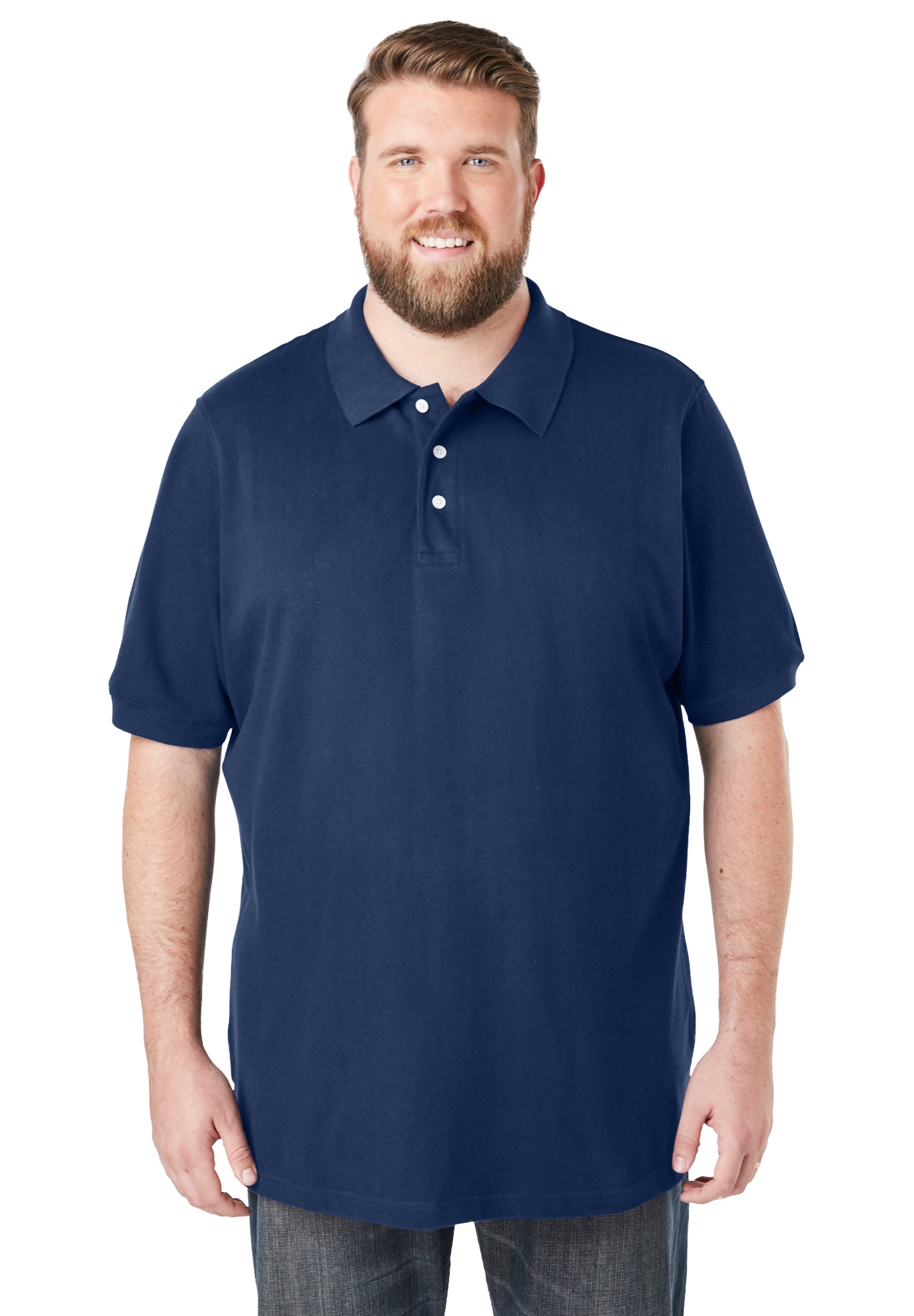 Men's Big & Tall Shrink-Less™ Classic Cotton Polo Shirt by KingSize in Navy (Size 4XL)
