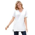 Plus Size Women's Perfect Short-Sleeve Shirred V-Neck Tunic by Woman Within in White (Size M)