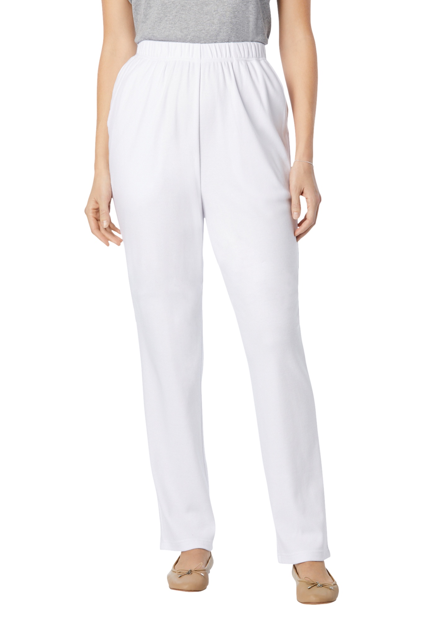 Plus Size Women's 7-Day Knit Straight-Leg Pull-On Pants by Woman Within in White (Size 1X)