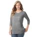 Plus Size Women's Perfect Three-Quarter Sleeve V-Neck Tee by Woman Within in Medium Heather Grey (Size 5X) Shirt