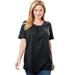 Plus Size Women's Perfect Button-Sleeve Shirred Scoop-Neck Tee by Woman Within in Black (Size 2X) Shirt