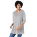 Plus Size Women's Perfect Three-Quarter Sleeve V-Neck Tunic by Woman Within in Heather Grey (Size 1X)
